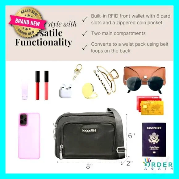 Convertible Crossbody Bag RFID Wallet Water-Resistant Travel Purse Hands-Free